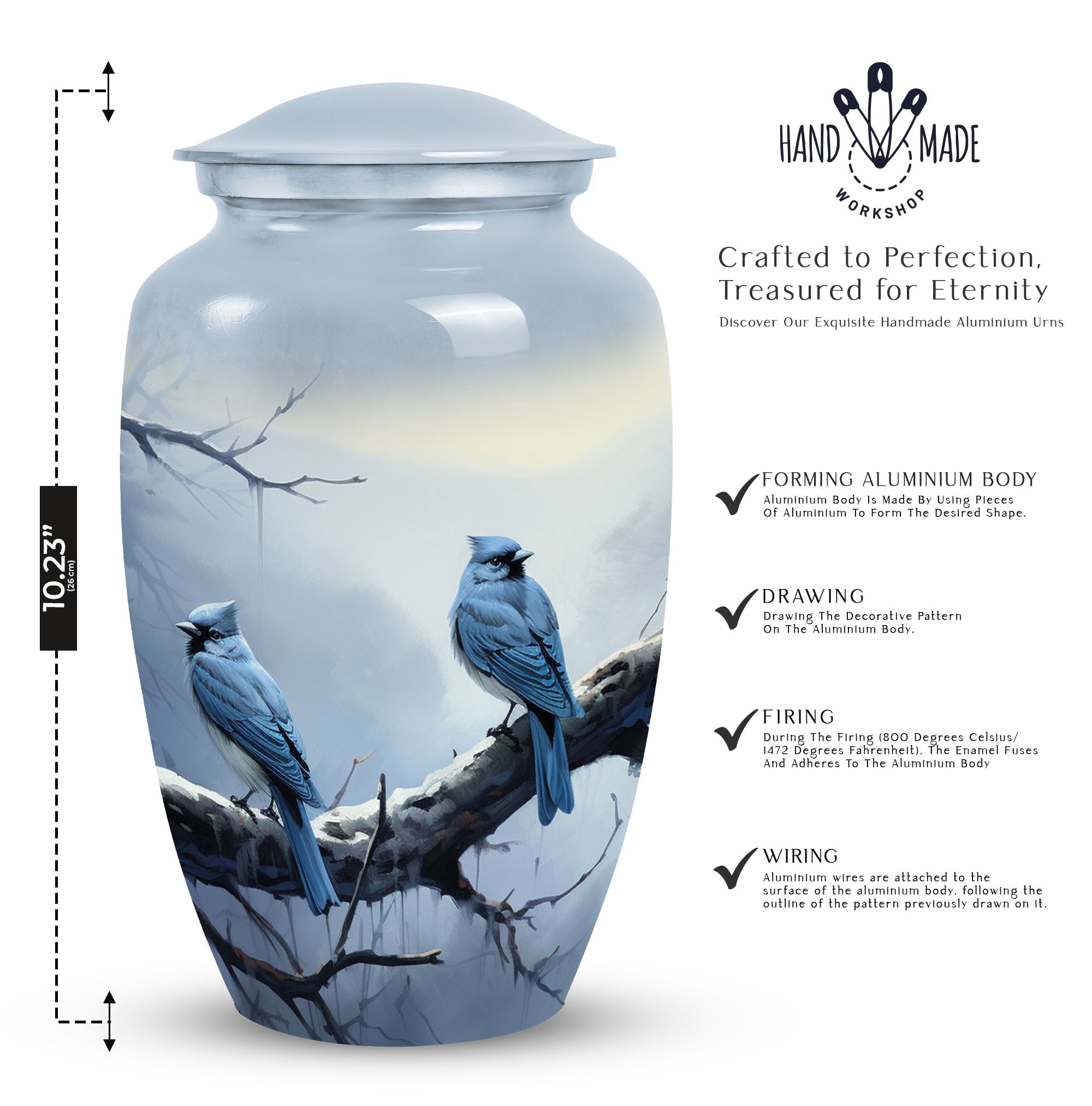 Winter Perch Of Blue Jays - Urns For Human Ashes Large Adult - Cremation Urns for Burial - Urns for Human Ashes Adult Female - Burial Urns Urn for Ashes for Women. (10inch)