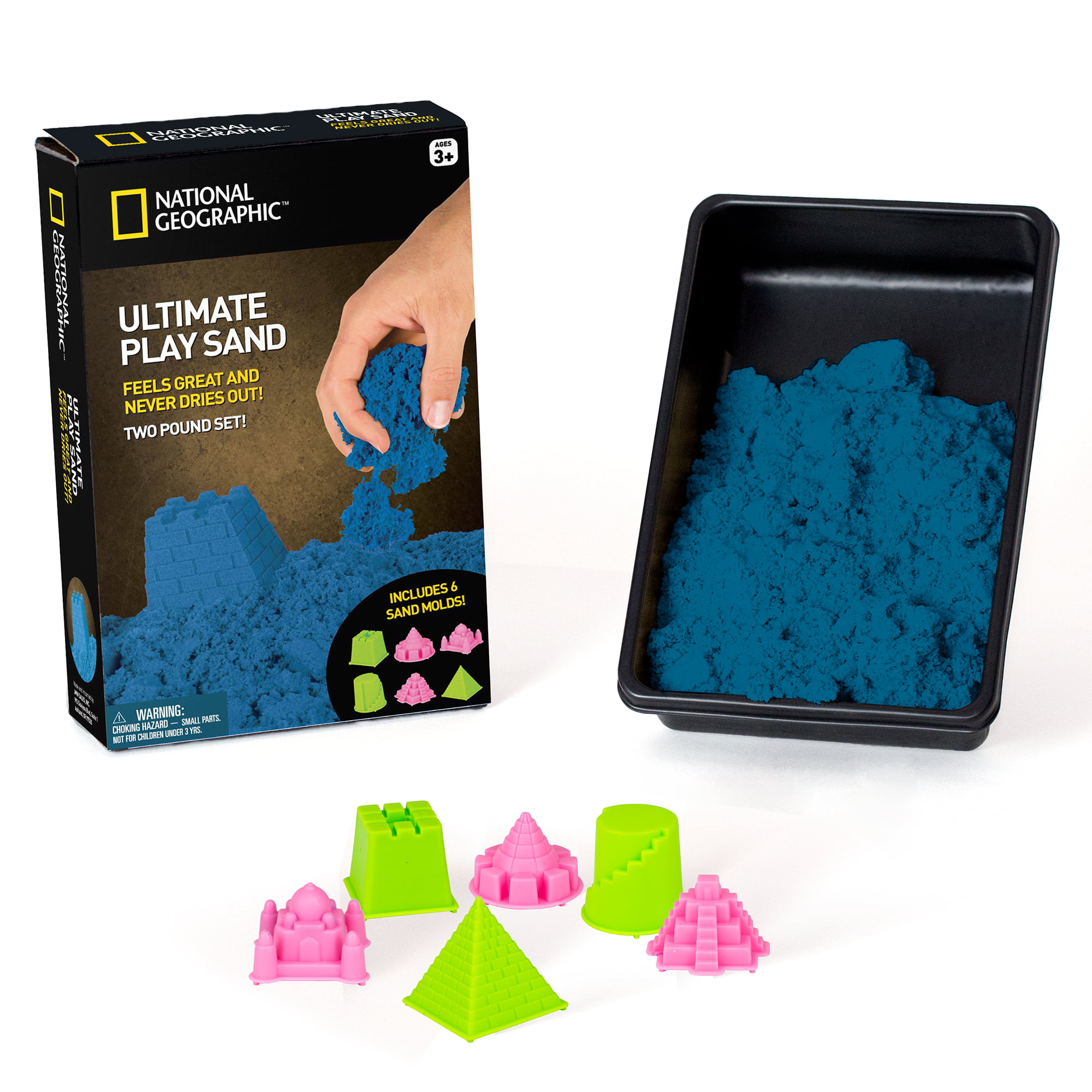 National Geographic NATIONAL GEOGRAPHIC Play Sand Combo Pack - 2 LBS each  of Blue, Purple and Natural Sand with Castle Molds - A Kinetic Sensory