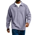 thumbnail image 6 of Qwertyu Men's Waffle Long Sleeve Shirts Stand Collar Casual Sweatshirt Lightweight V Neck Winter Knit Pullover Tops Light Purple S, 6 of 7