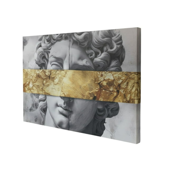 Ilios Innova | Cuadro Decorativo Moderno Estatua David con Banda Dorada Efecto Textura, Arte Clásico Pop para Sala, Recámara, Oficina.
