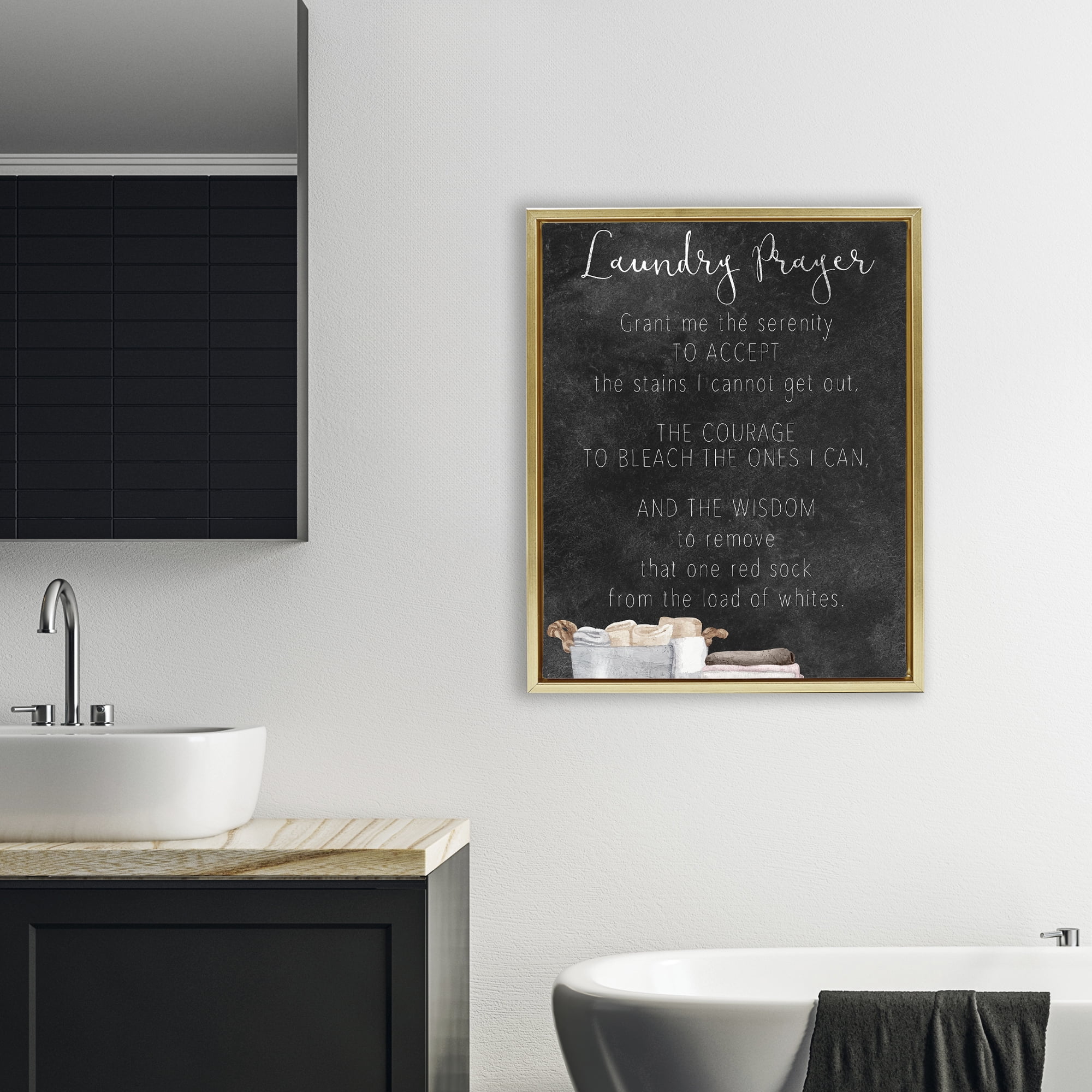 Accept The Stains Laundry Prayer Gold Framed Floater Canvas Wall Art, design by Kim Allen