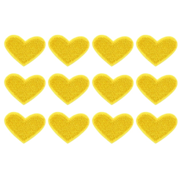 Uxcell 12Pack Parches de Corazón para Planchar, Parches Bordados de Corazón de 25mm Amarillo