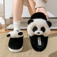 thumbnail image 2 of AVRNLIQ Womens Cute 3D Panda Face Pl-sh Flock Slip-on Slippers - Black Platform Sole, Warm Indoor Home Slippers for Female,Size 38, 2 of 9