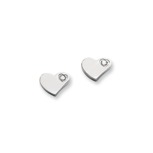 Solid Stainless Steel CZ Cubic Zirconia Heart Post Studs Earrings - 8mm x 10mm Solid Stainless Steel CZ Cubic Zirconia Heart Post Studs Earrings - 8mm x 10mm
