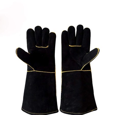 Welding Gloves  Heat Resistant Fire Proof Gauntlets  Fireside Gloves for Wood Burners  Cow Split Leather Welders Gauntlets Riggers Gloves BBQ Oven Wood Stove Long Lined Grill Gloves