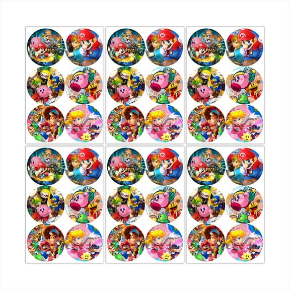 Super Smash Bros Stickers Labels Birthday Party Favors Thank You Themed Round Circle Baby Shower 60pcs