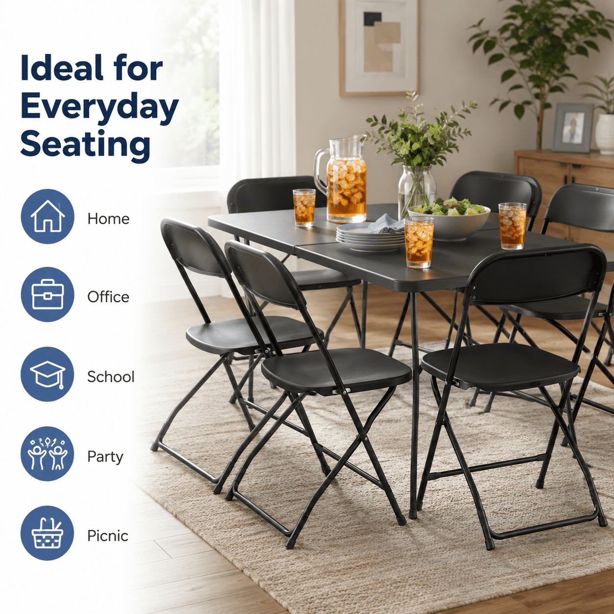 Alvantor 6 Pack Plastic Folding Chairs Black Heavy Duty Indoor Outdoor Portable Stackable Chairs for Party Office Event