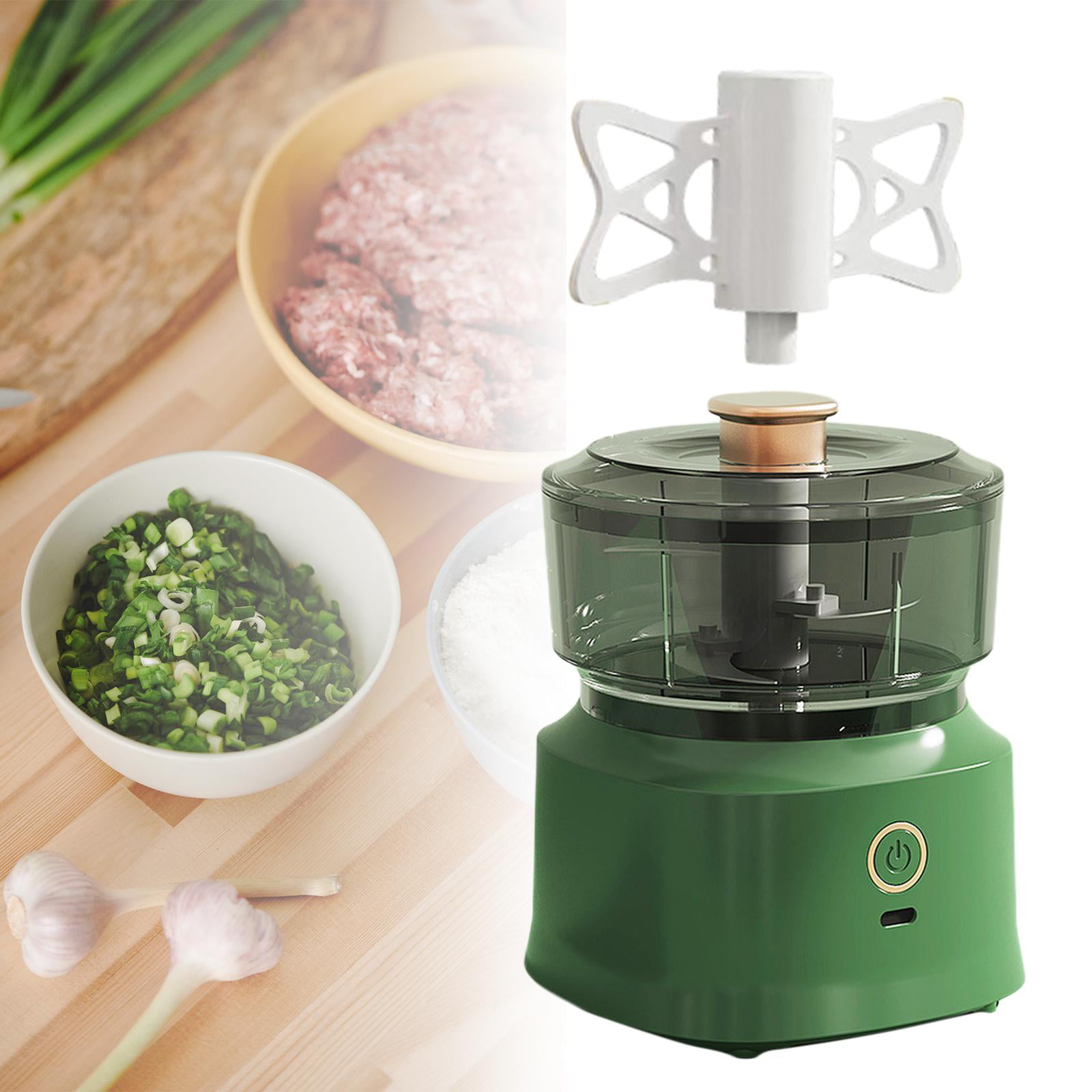 Bcooss Electric Mini Garlic Food Chopper Green Pepper Garlic Grinder White Food Processor Machine for Vegetable Seasoning Spices
