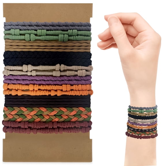 VANIDO 20 Pcs Hair Ties, Ponytail Holders Elastics Hair Ties No Damage Dark Hair Tie Bracelets for Women Girls Men Thick/Medium/Long Hair (4 Styles, 10 Colors)