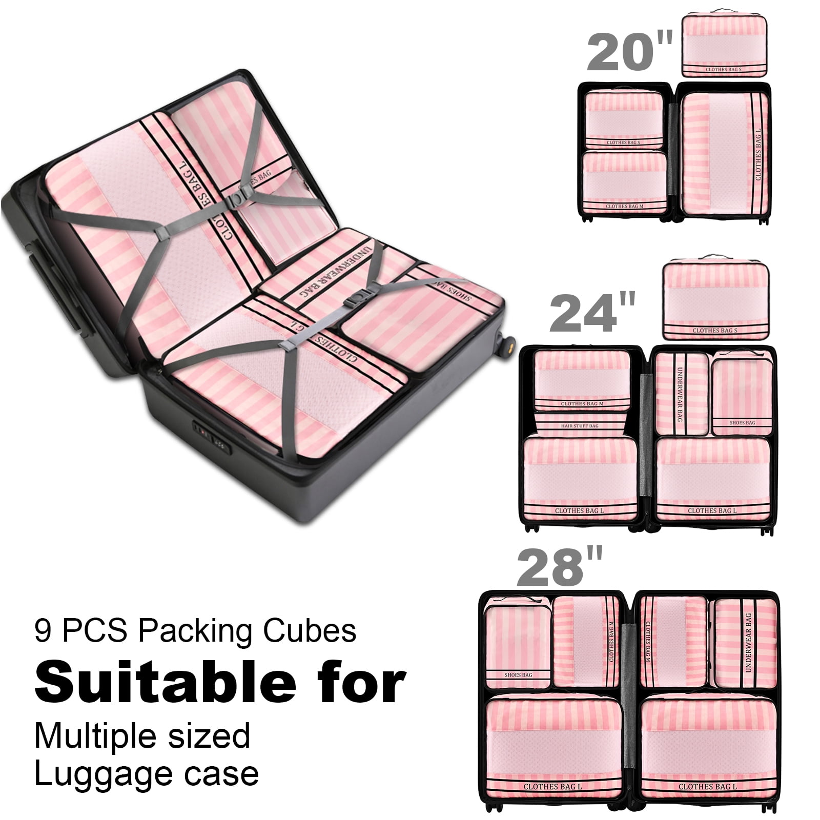 LEPECQ 9Pcs Packing Cubes Luggage Packing Organizers for Travel Accessories Space Saving Travel Bags for Carry On, Lightweight Mesh Zipper, Clothes, Shoes, Laundry and Shoe Bag