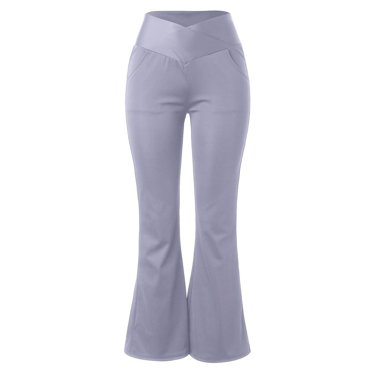 AKAFMK Fall Savings Women's Flare Yoga Pants with Pockets V Crossover High  Waisted Bootcut Yoga Leggings Flare Workout Gym Leggings Gray