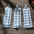 thumbnail image 3 of VHC Brands Cotton Annie Buffalo Check Blue Button Loop Kitchen Towel Set of 3, Hanging Kitchen Towel, Pleated, Bath, Kitchen, Annie Buffalo Check Collection, Rectangle 21x7, Dusk Blue, 3 of 3