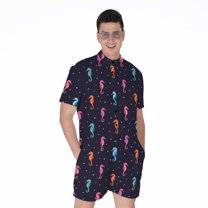 Colorful Seahorse Pattern Short Sleeve Men'S Rompers, Sea Ocean Casual Summer Jumpsuits Outfit