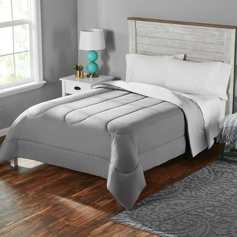 Mainstays Solid Brushed Microfiber Reversible Comforter, Grey/Silver
