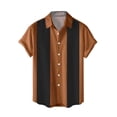 thumbnail image 2 of BUWTTED Shirts for Men Summer Stripe Classic Business Work Dress Casual Lapel Button Short Sleeve Brown Shirt L, 2 of 4