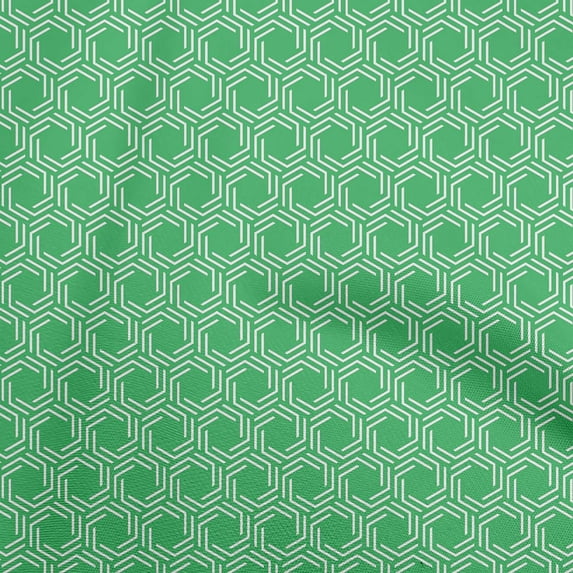 oneOoneGeorgetteViscoseGreenFabricGeometricLinesHeptagonCraftProjectsDecorFabricPrintedByTheYard42InchWide