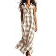 thumbnail image 2 of Wovilon Chic Women's Sleeveless Collared Half-Button Placket Gingham Plaid Maxi Dress with Side Pockets, Relaxed Fit Lightweight Summer Vacation Beach Casual Everyday Wear, 2 of 7