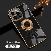 Nalacover for iPhone 14 Pro Slim Case,Cute Cartoon 6D Plating Astronaut Hidden Magnetic Ring Kickstand Soft TPU Shockproof Corner Protection Drop Proof Edge Bumper Cover for Women Men.Black