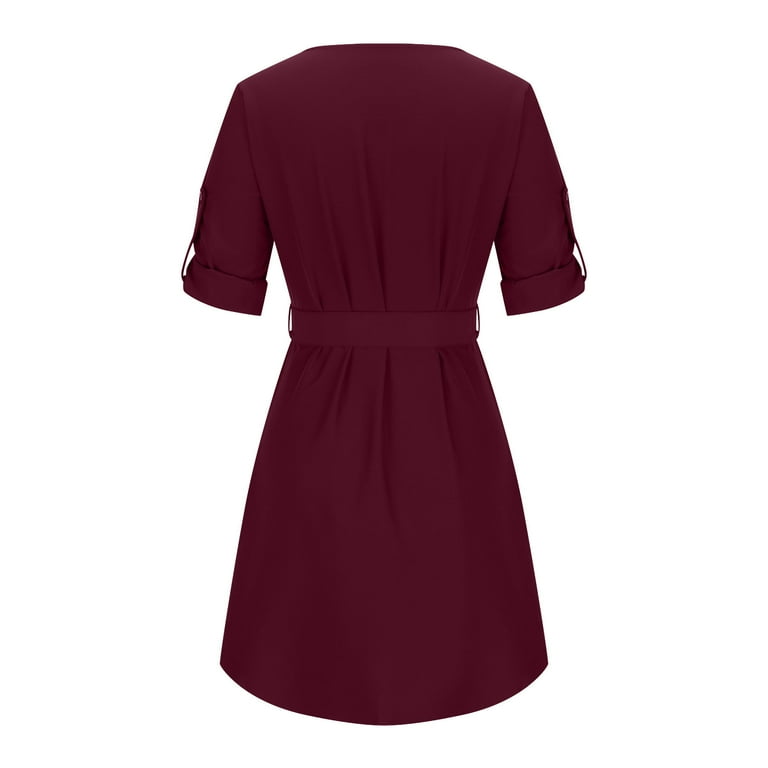 Homecoming Dresses for Teens Comfortable Casual Button Pocket Long Sleeve  V-neck Bandage Dress - Walmart.com