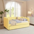 thumbnail image 4 of Bellemave Twin Size Daybed with Pop Up Trundle, Twin to King Daybed with USB Charging Port, Plaid Linen Upholstered +Wood Extendable Sofa Bed for Living Room/Bedroom/Guest Room,Yellow, 4 of 8