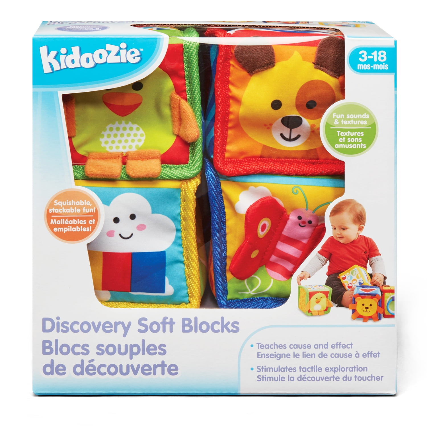 Kidoozie Discovery Soft Blocks for Infants and Toddlers ages 3-18 months; Texture, Shapes and Sounds to Engage the Senses