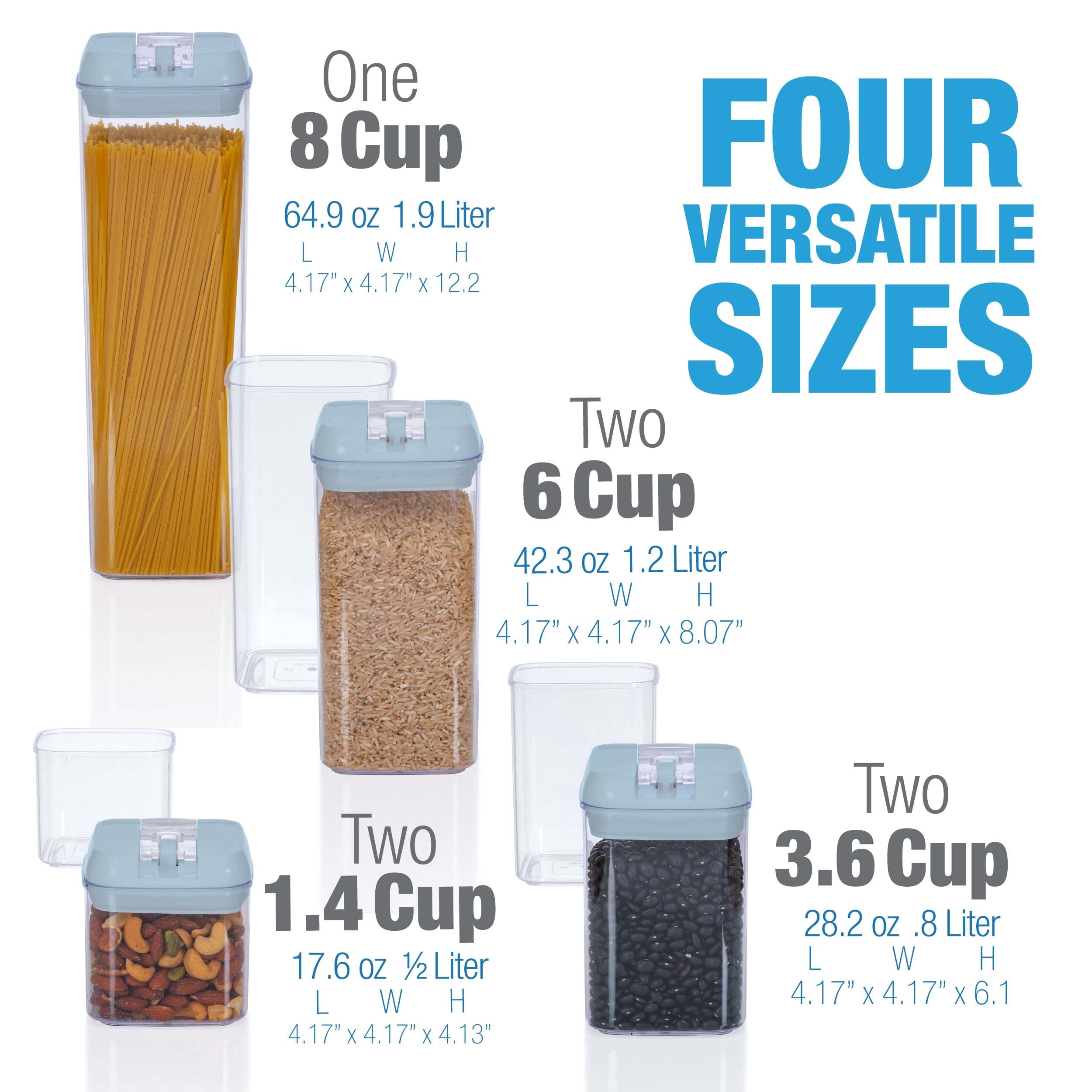 Cheer Collection Airtight Food Storage Containers and Pantry Organizer Bins, Includes Dry Erase Marker and Labels, Set of 7 (Blue)