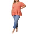 thumbnail image 3 of GRACE & GRANDEUR Women's Plus Size Easter Babydoll Tops Textured Tiered Pleated V Neck Short Sleeve Casual Loose Fit Summer Peplum Blouses 1X Orange, 3 of 7