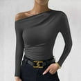 thumbnail image 3 of hotojiny Tops for Women Going out off Shoulder Long Sleeve Solid Color T-Shirt Slim Stretchy Shirt Fall, 3 of 5