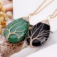 thumbnail image 5 of Nvzi Collar con colgante de árbol de la vida, adornos de collar para hombres y mujeres hechos a mano, collar con colgante de gota de agua de árbol de la vida envuelto en oro (verde), 5 of 5
