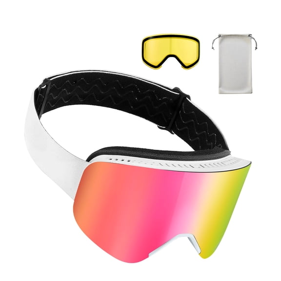 KFFKFF Frameless Ski Goggles with Magnetic Cylindrical Lens, Pink Revo Coating, OTG Anti-Fog Design for Adults and Teens, TPU Frame with Ventilation, Suitable for Skiing, Snowboarding, and Skating