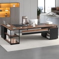 thumbnail image 7 of 78" Executive Desk with Lockable File Cabinet, L Shaped Executive Desk with Power Outlets, Reversible Computer Desk with Drawers, Storage Shelves and Privacy Screen, Walnut, 7 of 7