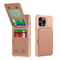ELEHOLD for iPhone 13 Case, PU Leather Magnetic Button Closure Credit Card Holder Slots Stand Function Wallet Shock-Absorbent Shockproof Phone Case for iPhone 13 ,Rosegold