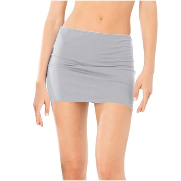 AUNVITO Women's Stretchy High Waist Mini Bodycon Skirt Solid Color Polyester Spandex Casual Y2K Party Wear