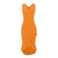 thumbnail image 4 of Sexlip Womens V Neck Sleeveless Slim Bodycon Split Midi Dress Stretchy Fascinating Cocktail Party Outfit Orange XL, 4 of 5