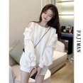 thumbnail image 1 of Bow Long Sleeve Off Shoulder Loose Hoodies Spring Autumn New Solid Hollow Out Trend Pullovers Top Fashion Casual Women Clothing, 1 of 4