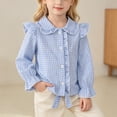 thumbnail image 6 of YDFCWXW Girls Long Sleeve Plaid Ruffle Button Down Shirt Cowgirl Western Tie Front Blouse 5-14 Years (Blue, 3-4 Years), 6 of 9