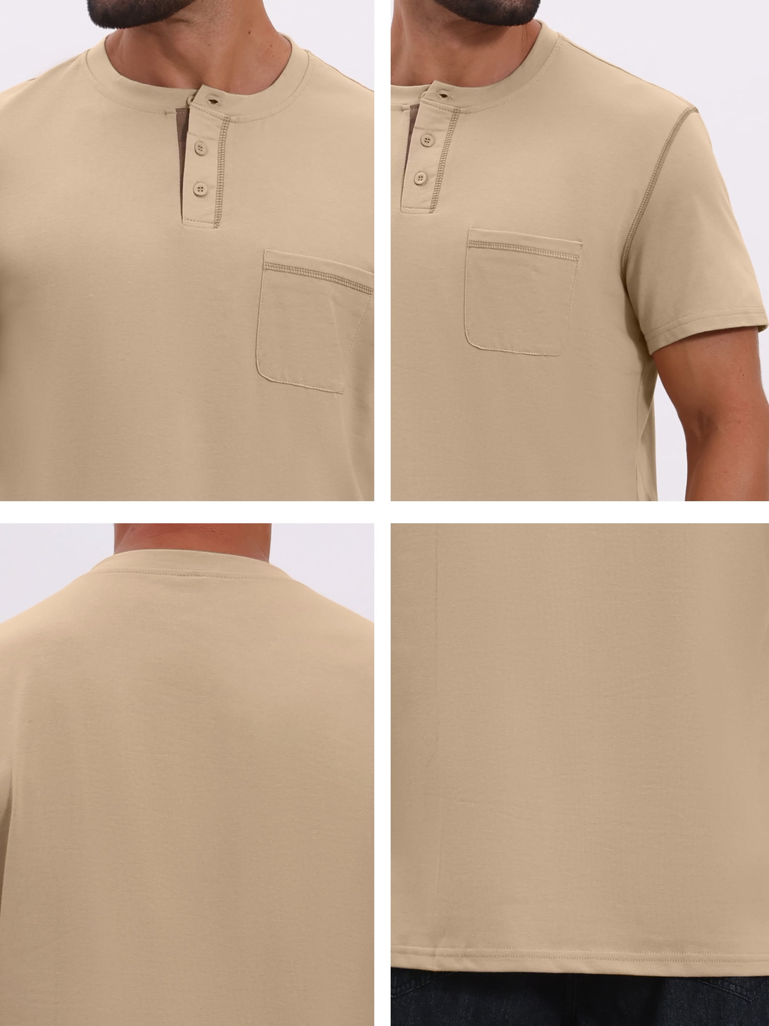DARING DIVA Men's Henley Crew Neck Short Sleeve Button Down T-Shirt L Khaki