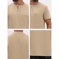 thumbnail image 7 of DARING DIVA Men's Henley Crew Neck Short Sleeve Button Down T-Shirt M Khaki, 7 of 7
