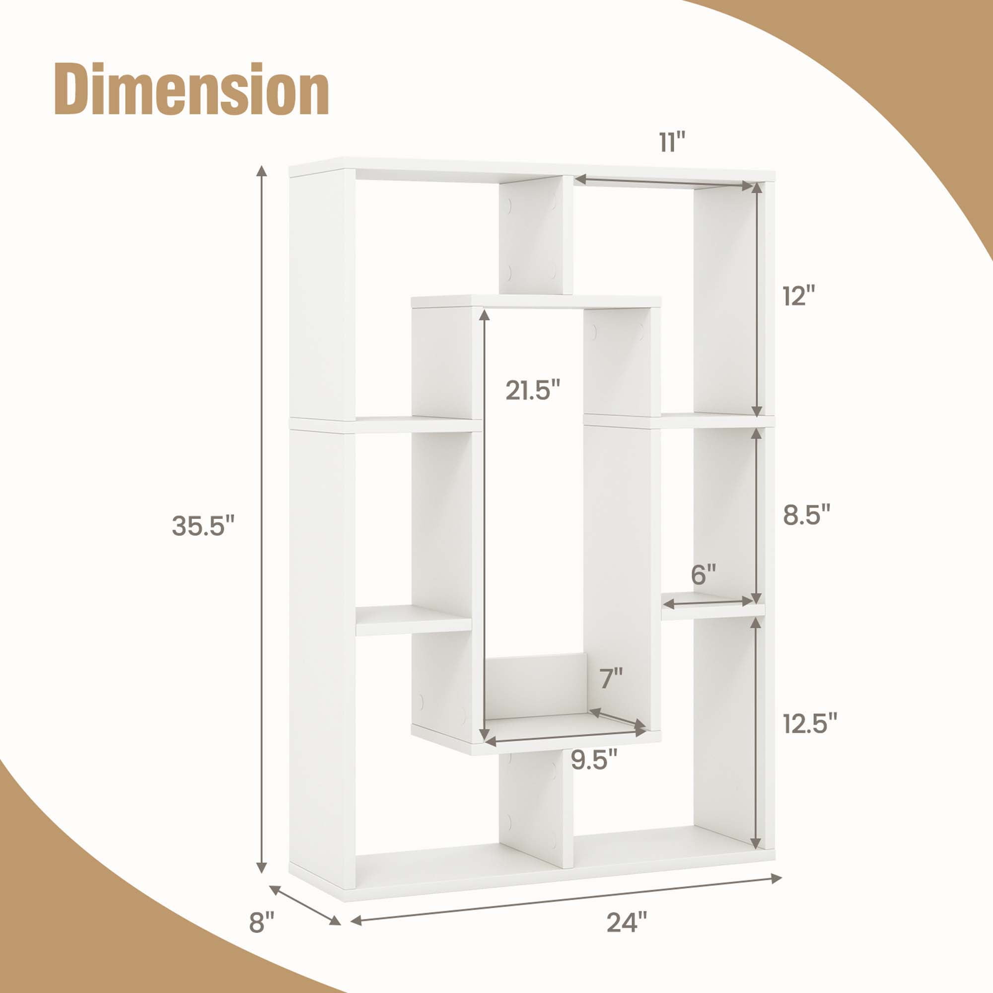 Costway 7 Cube Modern Geometric Bookcase with Anti-Toppling Device, White