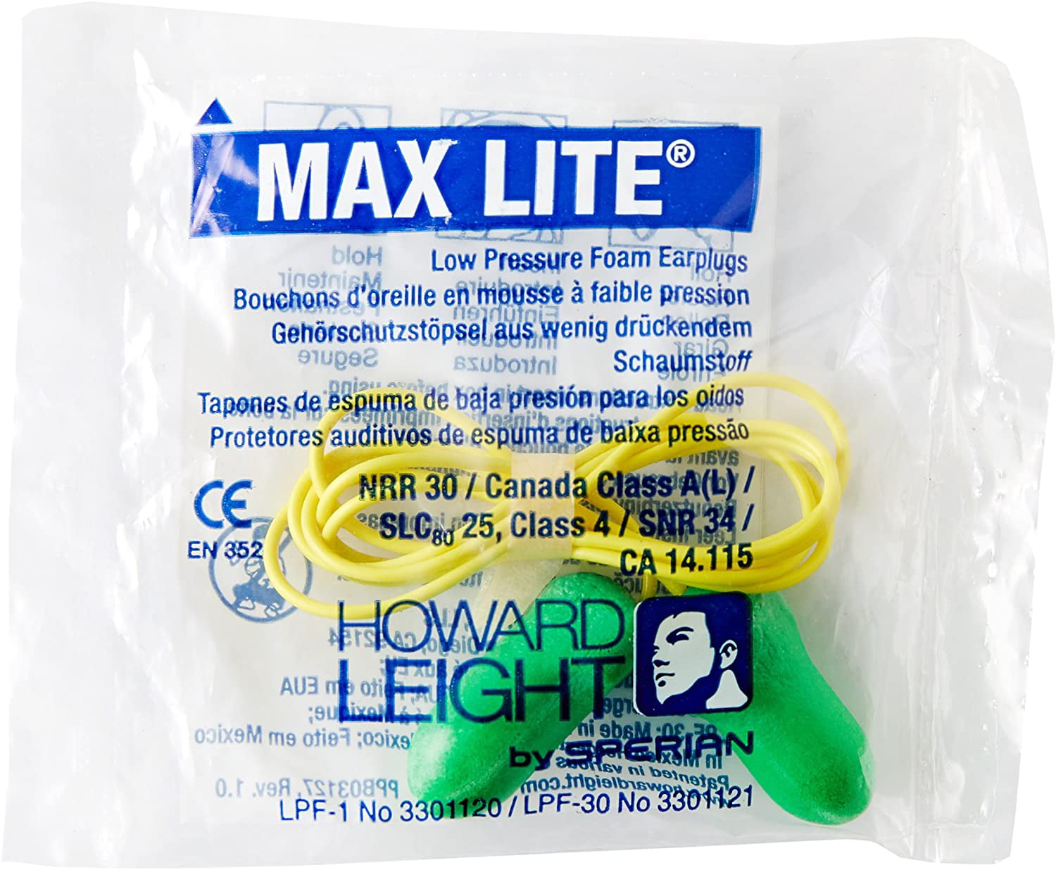 Howard Leight Max-Lite LPF-30 Corded Green Safety Ear Plugs Earplugs Box of 100 
