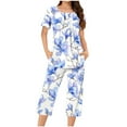 thumbnail image 1 of yoeyez Womens Pajama Sets 2 Piece Summer Floral Print Sleepwear Ladies Pjs Henley Neck Pleated Short Sleeve Tops and Capri Pant With Pockets Multicolor,L, 1 of 4