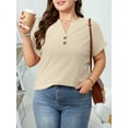 thumbnail image 6 of Cuteduck Womens Plus Size Short Sleeve Henley V-Neck Button Top Lace Textured Blouse 1X-5X, 6 of 7
