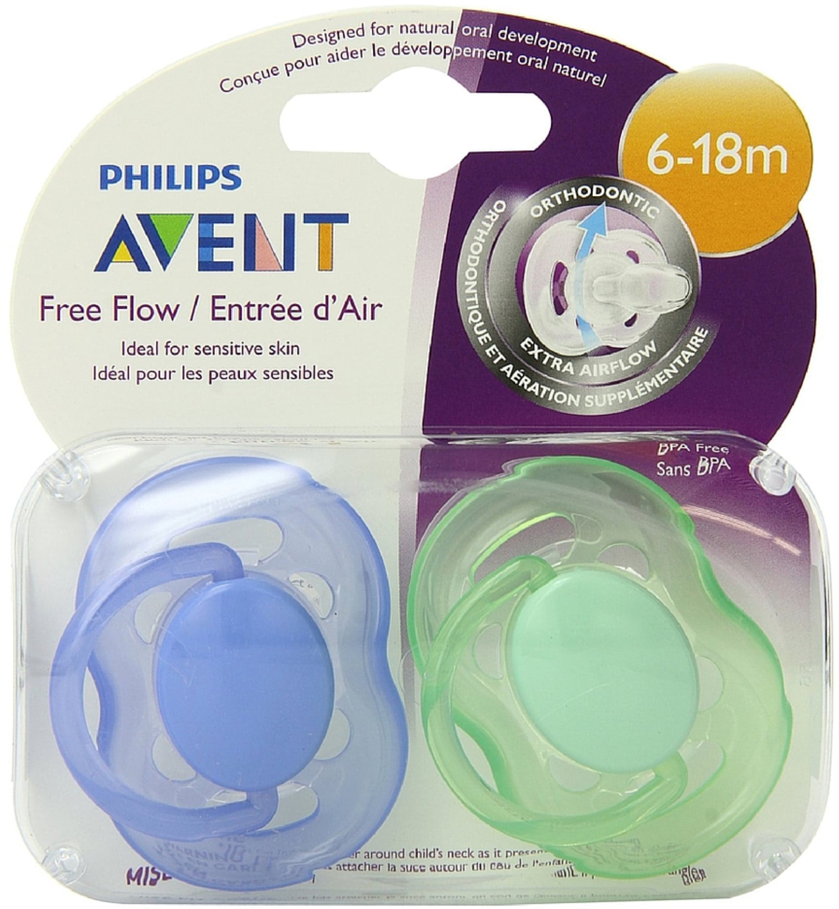 6-18 Months Color May Vary Pack of 2 Philips Avent BPA Free Freeflow Pacifier 