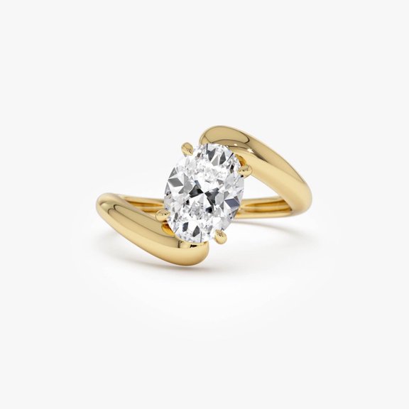 Lab Grown Oval Diamond Wedding Ring Bypass 10k Yellow Gold Plated