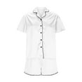 thumbnail image 6 of Pajama Set Womens Short Sleeve V Neck Silky Shirt With Capri Pant Button Down Soft Satin Loungewear White, 6 of 9