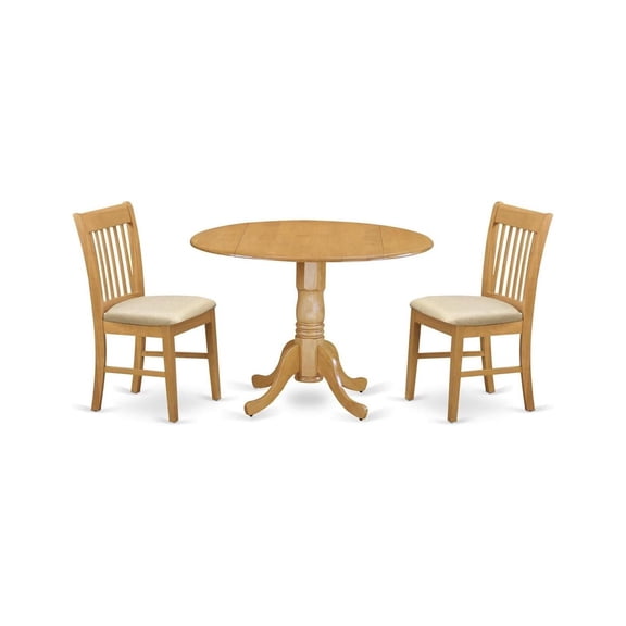 HomeStock 3-Piece Round Kitchen Table Set, Oak Finish, Table with 2 Microfiber Upholstered Chairs, 85 lbs