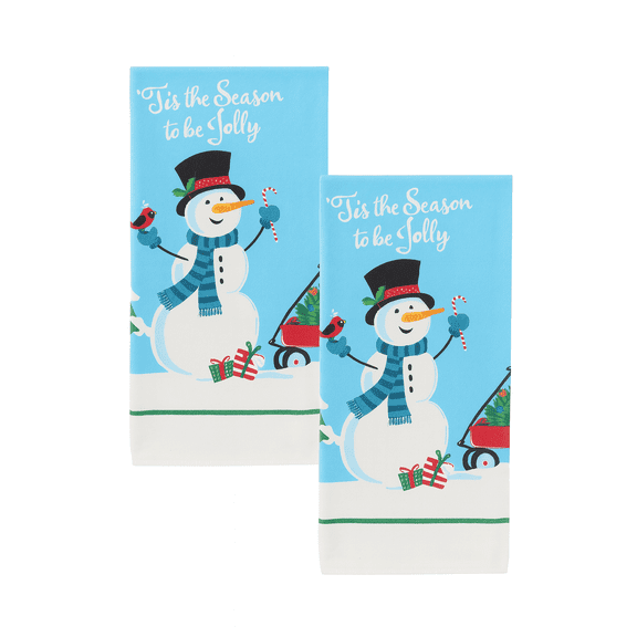 Christmas Snowman Kitchen Towels Set of 2 15x25 Polyester Hand Wash Holiday Decor Gift