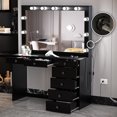 thumbnail image 4 of Ember Interiors Polly Modern Black Painted Vanity Table Desk, Lights, USB Port, for Bedroom, 4 of 9