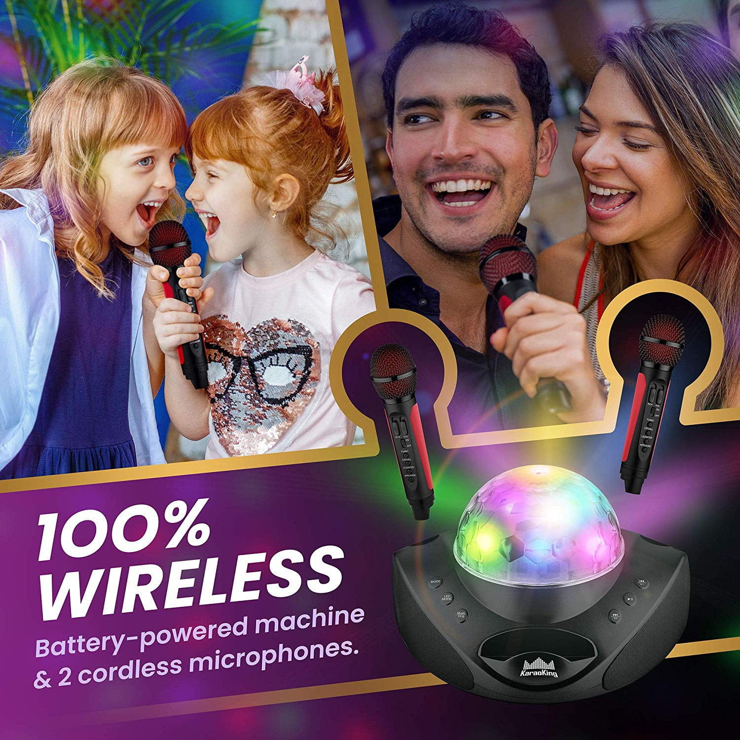 Wireless Karaoke Machine Microphone for Adults and Kids New 2020 Pro System - Black