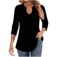 thumbnail image 3 of Jsaierl Women's 3/4 Length Sleeve Tops Summer V Neck Shirts Dressy Solid Petite Pleated Blouses Classic Loose Fit T-shirts Top S-2XL, 3 of 6